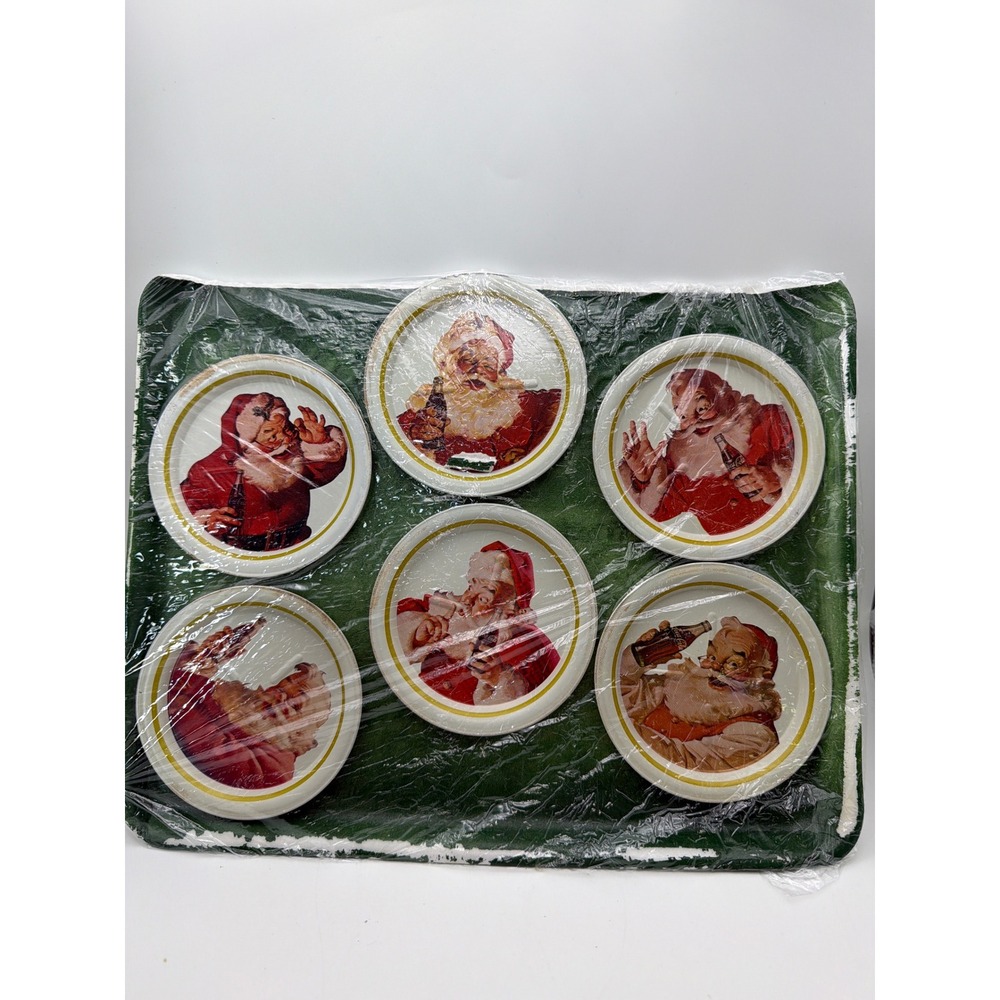 Vintage Coca-Cola Christmas Tray and Coaster Set Santa Claus Haddon Sundblom 7pc